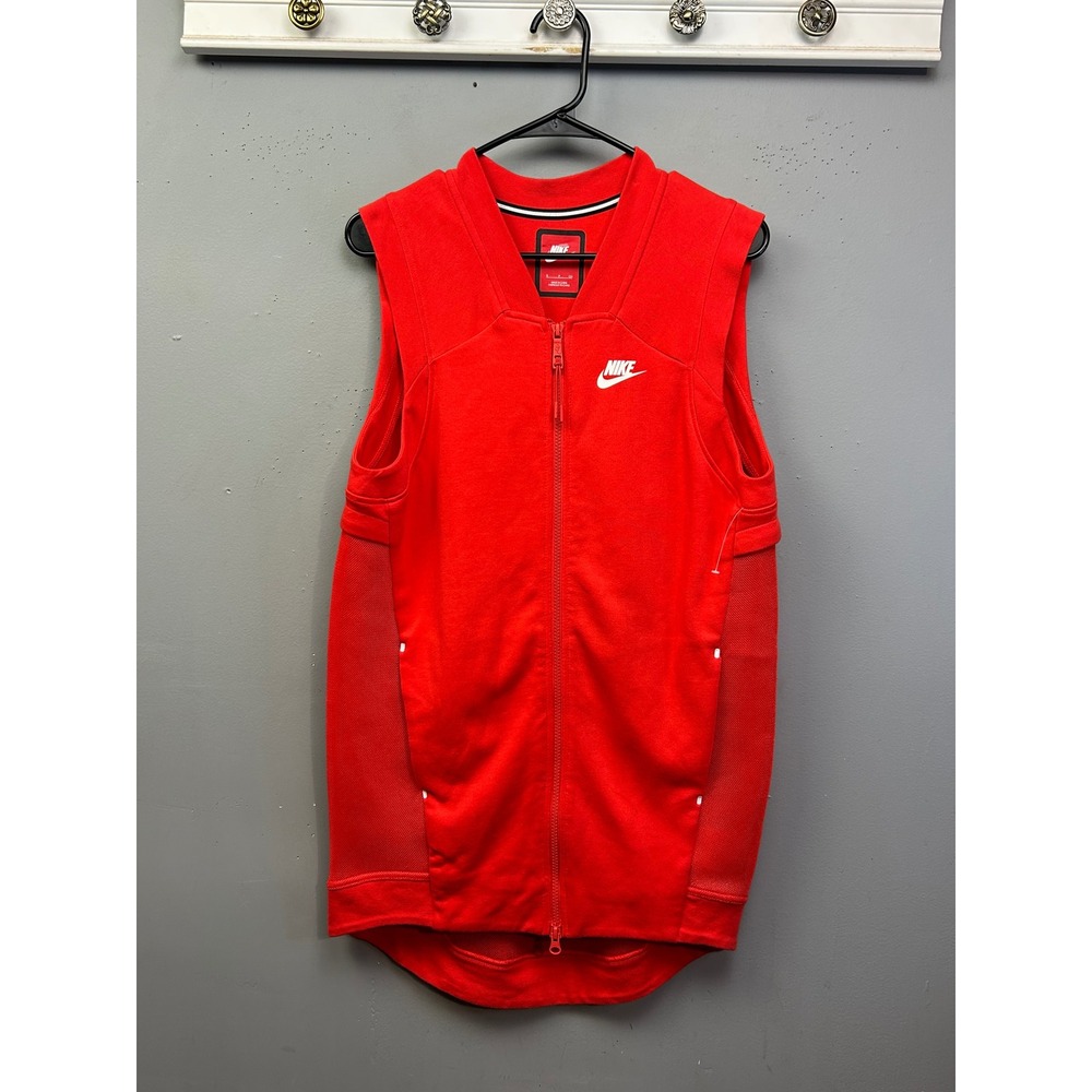 Nike Vest Mens Small Orange Tech Fleece Full Zip Mesh Panel 725846-696